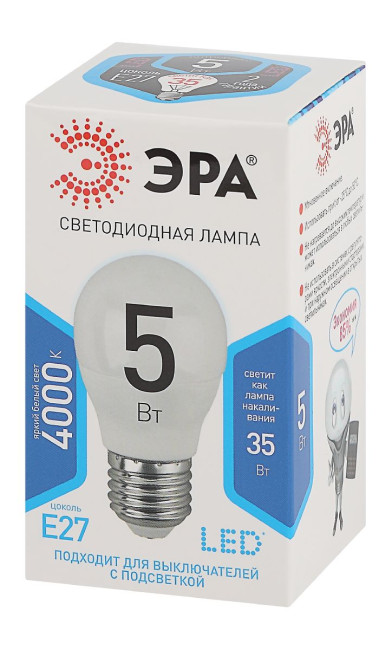 Лампа светодиодная Эра E27 5W 4000K LED P45-5W-840-E27 Б0028488 Лампа светодиодная Эра E27 5W 4000K LED P45-5W-840-E27 Б0028488