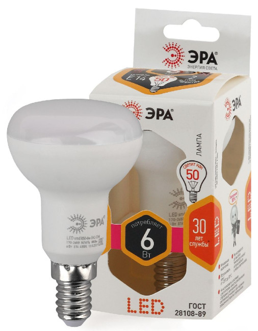 Лампа светодиодная Эра E14 6W 2700K LED R50-6W-827-E14 Б0028489 Лампа светодиодная Эра E14 6W 2700K LED R50-6W-827-E14 Б0028489