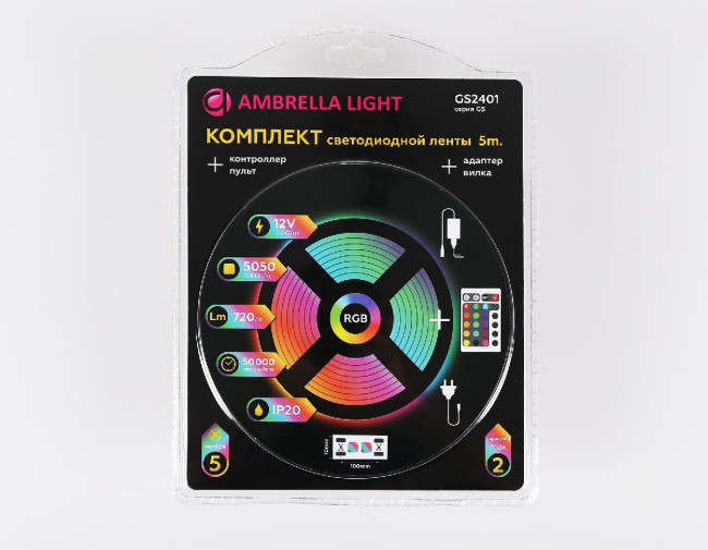 Светодиодная лента Ambrella Light LED Strip 12В 5050 7,2Вт/м RGB 5м IP20 GS2401