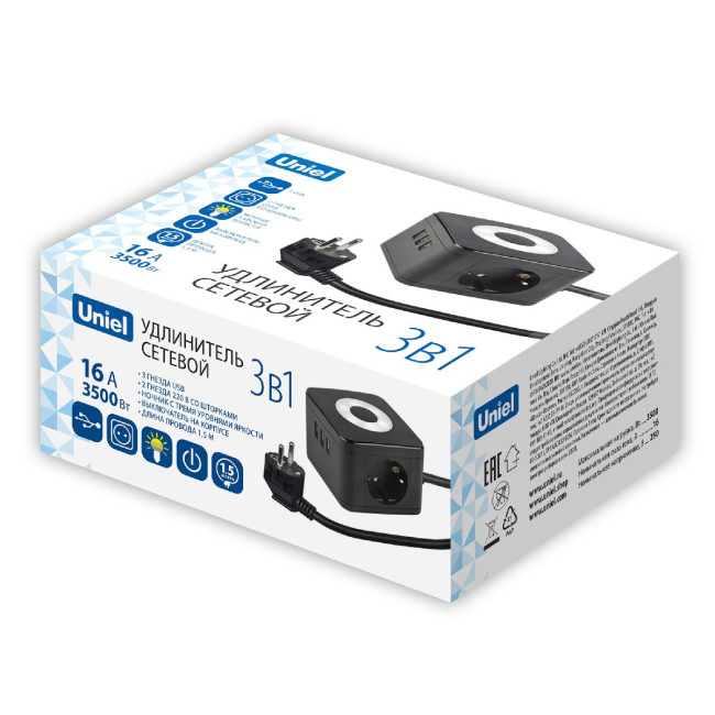 Удлинитель Uniel S-GCD2-1,5SBU BLACK UL-00011250 Удлинитель Uniel S-GCD2-1,5SBU BLACK UL-00011250