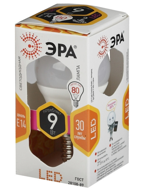 Лампа светодиодная Эра E14 9W 2700K LED P45-9W-827-E14 Б0029041 Лампа светодиодная Эра E14 9W 2700K LED P45-9W-827-E14 Б0029041