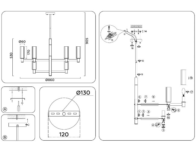 Люстра на штанге Ambrella Light High Light Heigh Light LH55515 Люстра на штанге Ambrella Light High Light Heigh Light LH55515