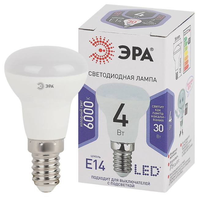 Лампа светодиодная Эра E14 4W 6000K LED R39-4W-860-E14 Б0048022 Лампа светодиодная Эра E14 4W 6000K LED R39-4W-860-E14 Б0048022