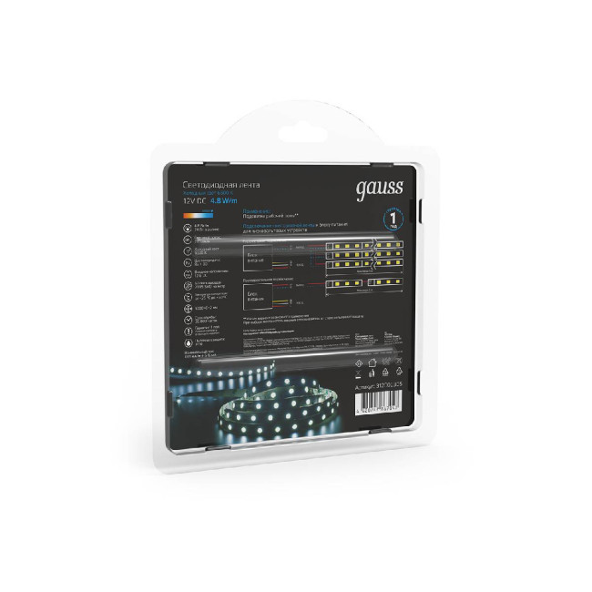 Светодиодная лента Gauss 4,8W/m 60LED/m 2835SMD холодный белый 5M 312000305 Светодиодная лента Gauss 4,8W/m 60LED/m 2835SMD холодный белый 5M 312000305