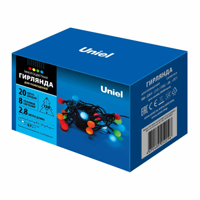 Светодиодная гирлянда Uniel разноцветные шарики (11093) разноцветный ULD-S0280-020/DGA Multi IP20 Colorballs Светодиодная гирлянда Uniel разноцветные шарики (11093) разноцветный ULD-S0280-020/DGA Multi IP20 Colorballs