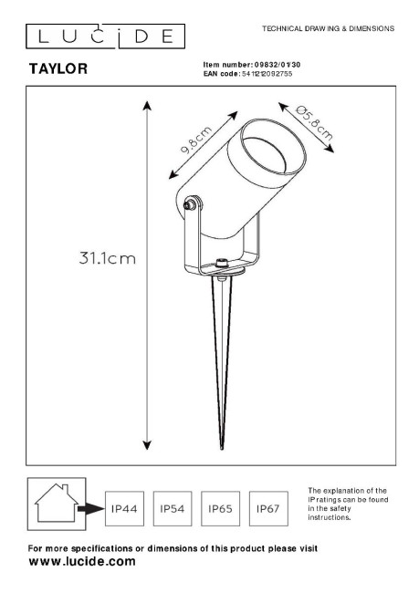 Грунтовый светильник Lucide Taylor 09832/01/30 Грунтовый светильник Lucide Taylor 09832/01/30