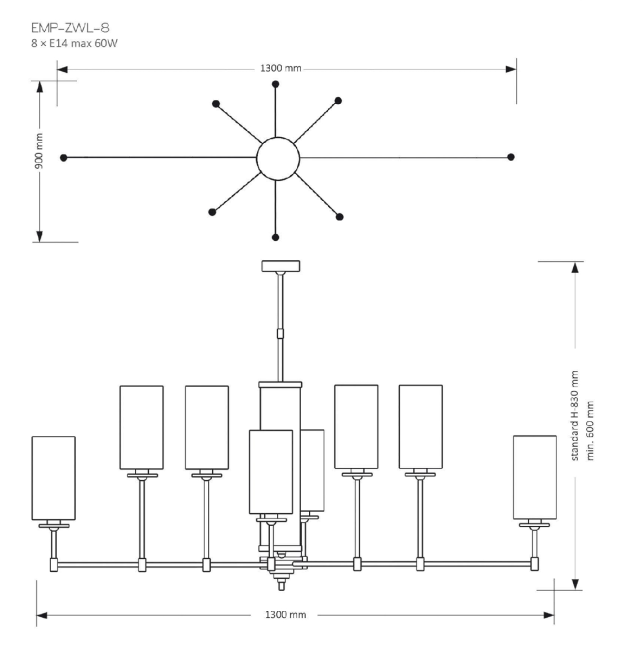Люстра на штанге Kutek Mood Empoli EMP-ZWL-8(Z) Люстра на штанге Kutek Mood Empoli EMP-ZWL-8(Z)