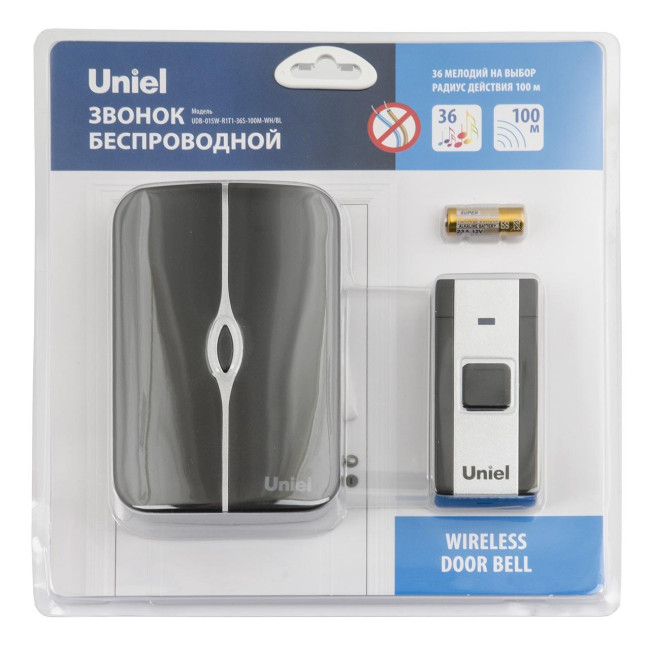 Звонок беспроводной (UL-00006434) Uniel UDB-015W-R1T1-36S-100M-WH/BL Звонок беспроводной (UL-00006434) Uniel UDB-015W-R1T1-36S-100M-WH/BL