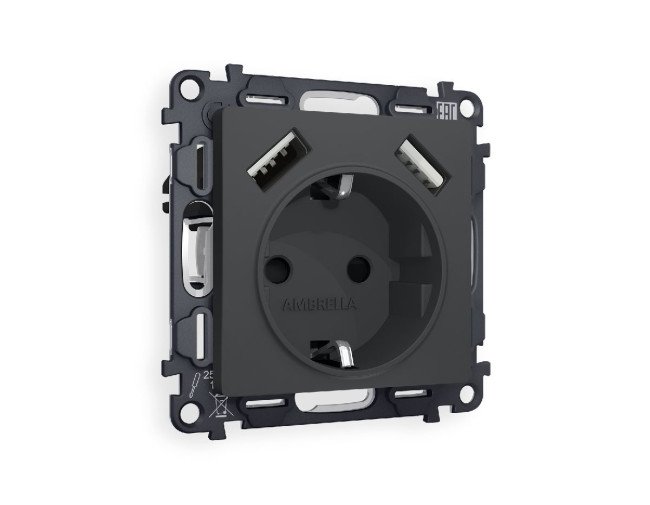 Комплект механизма розетки 2USB A+A 18W (быстрая зарядка) с/з Ambrella Volt Alfa MA909010 Комплект механизма розетки 2USB A+A 18W (быстрая зарядка) с/з Ambrella Volt Alfa MA909010