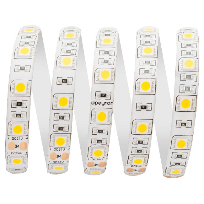 Светодиодная лента Apeyron 24В ПРО 14,4Вт/м smd5050 60д/м IP65 1100Лм/м 5м 4000К 00-319 Светодиодная лента Apeyron 24В ПРО 14,4Вт/м smd5050 60д/м IP65 1100Лм/м 5м 4000К 00-319