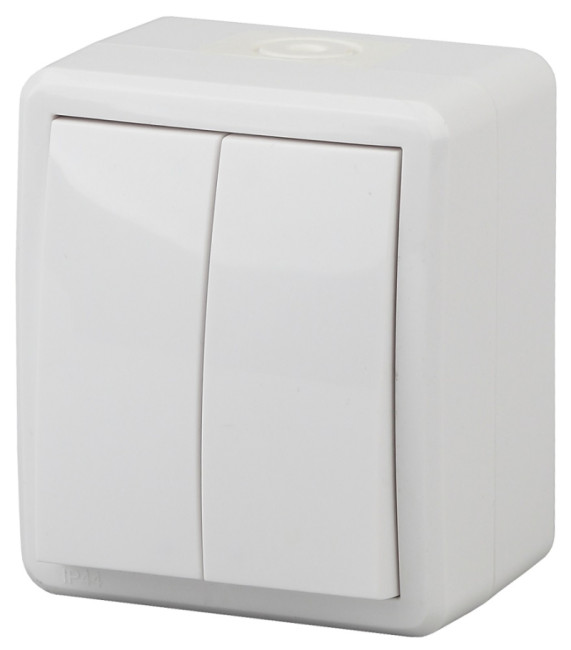 Выключатель двухклавишный ЭРА Эксперт 10AX 250V IP54 11-1404-01 Б0020675 Выключатель двухклавишный ЭРА Эксперт 10AX 250V IP54 11-1404-01 Б0020675