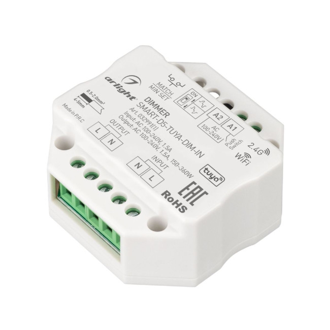 Диммер Arlight SMART-D5-TUYA-DIM-IN (230V, 1.5A, TRIAC, WiFi, 2.4G) 032991(1) Диммер Arlight SMART-D5-TUYA-DIM-IN (230V, 1.5A, TRIAC, WiFi, 2.4G) 032991(1)