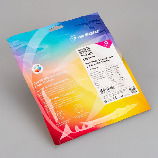 Светодиодная лента Arlight RT-A120-8mm 24V Pink (9.6 W/m, IP20, 2835, 5m) 043380