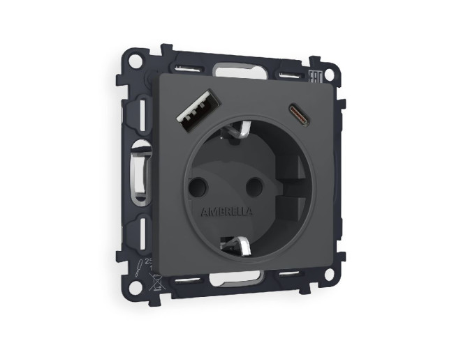 Комплект механизма розетки 2USB A+C 20W (быстрая зарядка) с/з Ambrella Volt Alfa MA910010 Комплект механизма розетки 2USB A+C 20W (быстрая зарядка) с/з Ambrella Volt Alfa MA910010