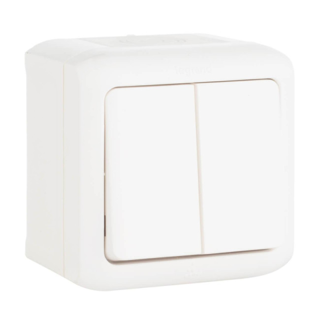Выключатель двухклавишный Legrand Quteo 10A 250V IP44 белый 782302 Выключатель двухклавишный Legrand Quteo 10A 250V IP44 белый 782302