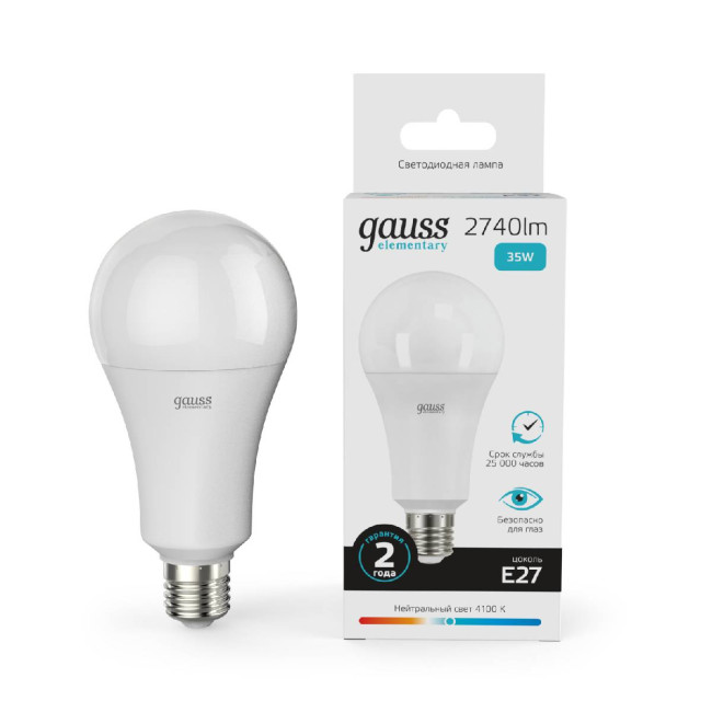 Лампа светодиодная Gauss E27 35W 4100K груша матовая 70225 Лампа светодиодная Gauss E27 35W 4100K груша матовая 70225