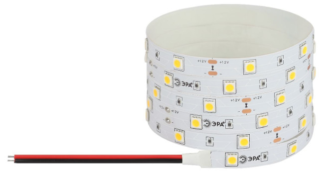 Светодиодная лента Эра 12В 5050 7,2Вт/м 6500K 5м IP20 LS5050-7,2-30-12-6500K-IP20-1 year-5m Б0059917