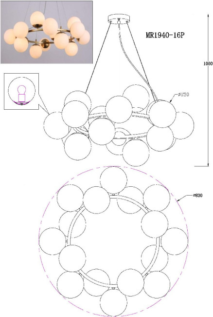 Подвесная люстра MyFar Aerton MR1940-16P Подвесная люстра MyFar Aerton MR1940-16P