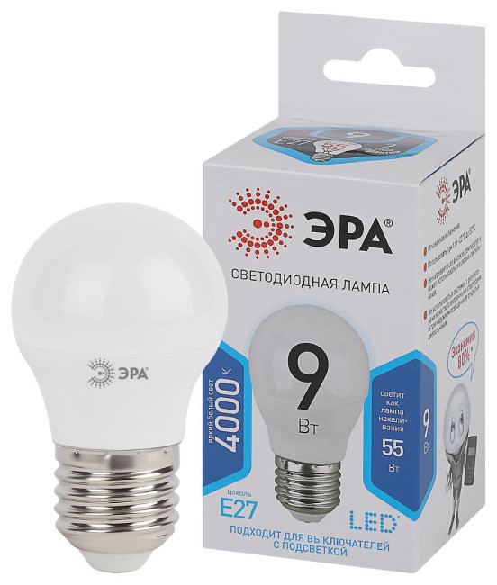 Лампа светодиодная Эра E27 9W 4000K LED P45-9W-840-E27 Б0029044 Лампа светодиодная Эра E27 9W 4000K LED P45-9W-840-E27 Б0029044