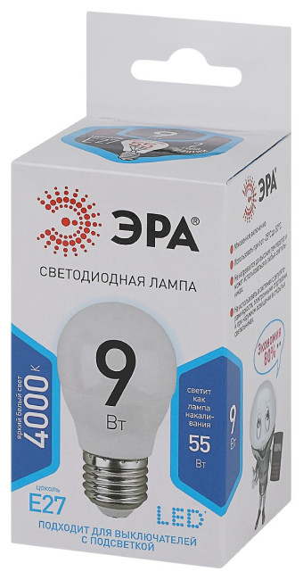 Лампа светодиодная Эра E27 9W 4000K LED P45-9W-840-E27 Б0029044 Лампа светодиодная Эра E27 9W 4000K LED P45-9W-840-E27 Б0029044