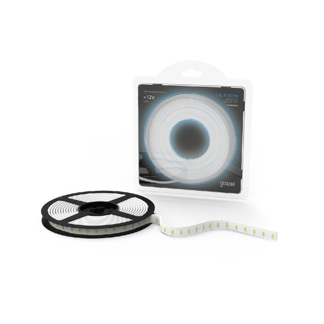 Светодиодная лента Gauss 14,4W/m 60LED/m 5050SMD холодный белый 5M 312000314 Светодиодная лента Gauss 14,4W/m 60LED/m 5050SMD холодный белый 5M 312000314