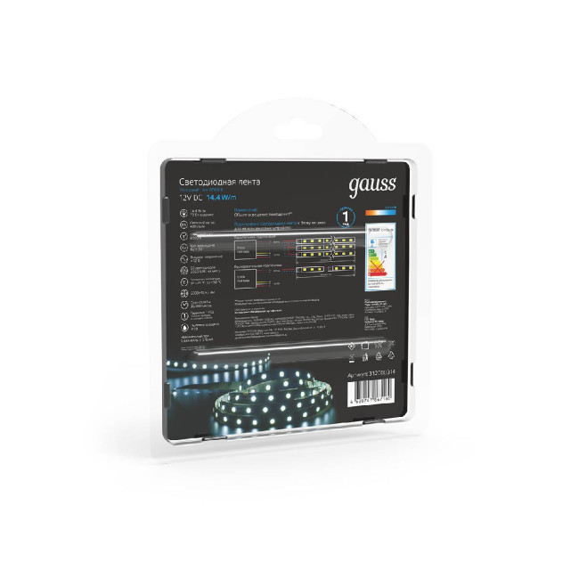 Светодиодная лента Gauss 14,4W/m 60LED/m 5050SMD холодный белый 5M 312000314 Светодиодная лента Gauss 14,4W/m 60LED/m 5050SMD холодный белый 5M 312000314
