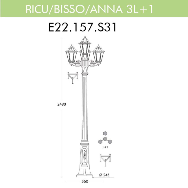 Уличный фонарь Fumagalli Ricu Bisso/Anna 3+1 E22.157.S31.BXF1R Уличный фонарь Fumagalli Ricu Bisso/Anna 3+1 E22.157.S31.BXF1R
