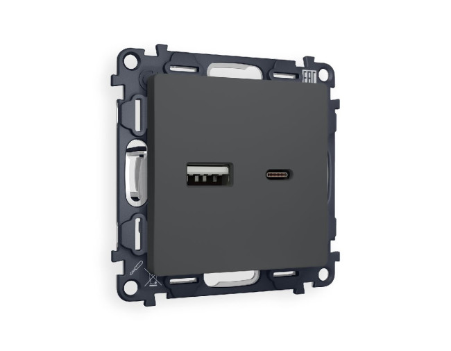 Комплект механизма розетки 2USB A+C 20W (быстрая зарядка) Ambrella Volt Alfa MA911010 Комплект механизма розетки 2USB A+C 20W (быстрая зарядка) Ambrella Volt Alfa MA911010