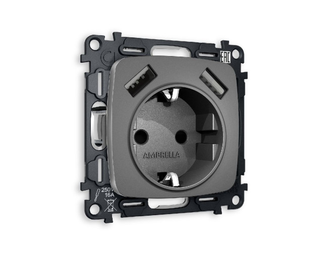 Комплект механизма розетки 2USB A+A 18W (быстрая зарядка) с/з Ambrella Volt Omega MO659010 Комплект механизма розетки 2USB A+A 18W (быстрая зарядка) с/з Ambrella Volt Omega MO659010