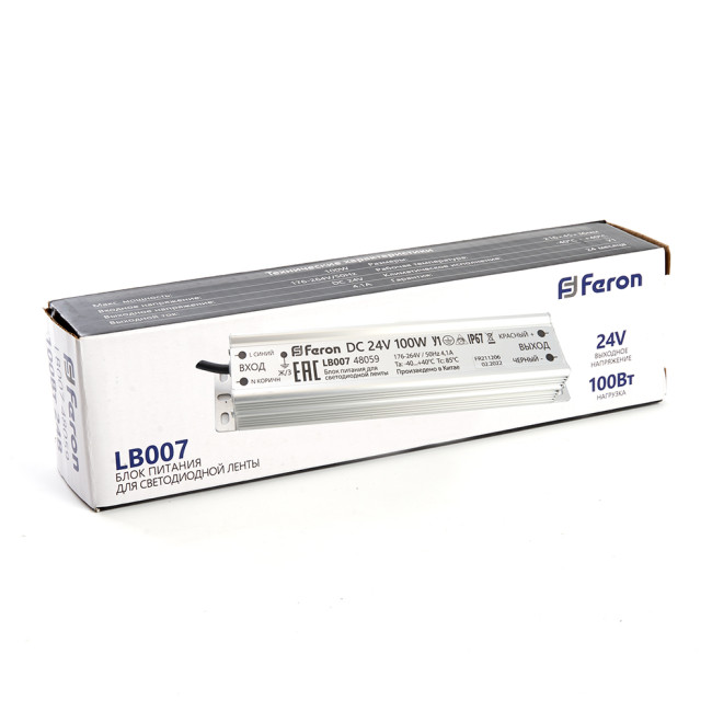 Трансформатор для светодиодной ленты Feron LB007 100Вт 24В IP67 48059 Трансформатор для светодиодной ленты Feron LB007 100Вт 24В IP67 48059