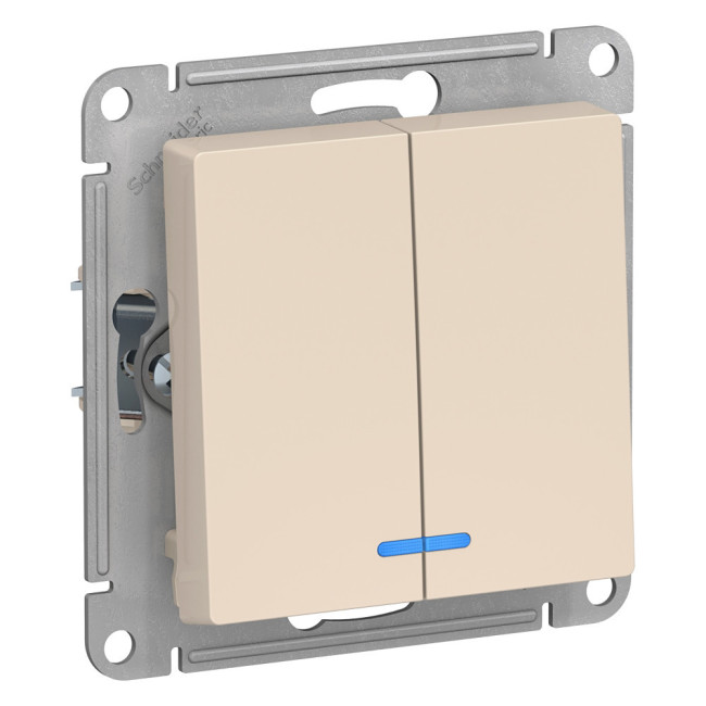 Выключатель 2-клавишный с подсветкой, сх.5а, 10АХ Systeme Electric AtlasDesign ATN000253 Выключатель 2-клавишный с подсветкой, сх.5а, 10АХ Systeme Electric AtlasDesign ATN000253