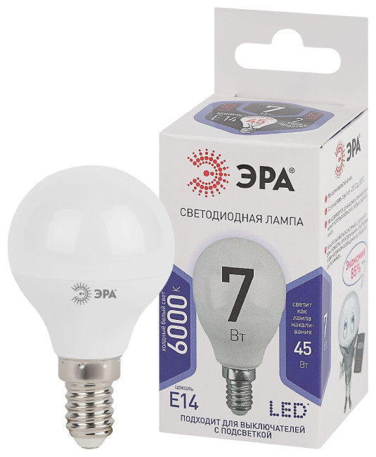 Лампа светодиодная Эра E14 7W 6000K LED P45-7W-860-E14 Б0031401 Лампа светодиодная Эра E14 7W 6000K LED P45-7W-860-E14 Б0031401