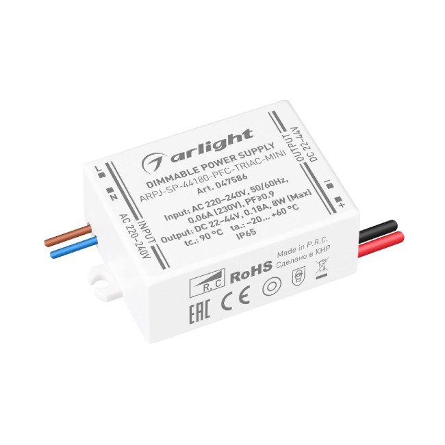 Блок питания Arlight ARPJ-SP-44180-PFC-TRIAC-MINI (8W, 22-44V, 180mA) 047586 Блок питания Arlight ARPJ-SP-44180-PFC-TRIAC-MINI (8W, 22-44V, 180mA) 047586