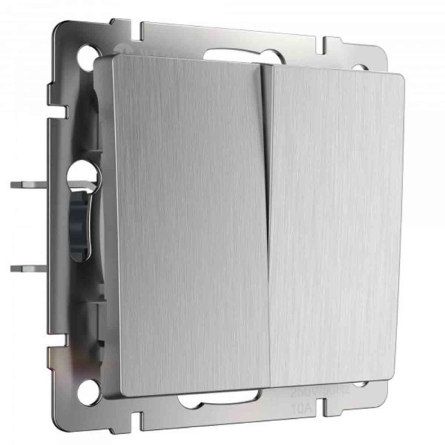 Выключатель двухклавишный проходной Werkel (cеребряный рифленый) W1122009 4690389159626 Выключатель двухклавишный проходной Werkel (cеребряный рифленый) W1122009 4690389159626