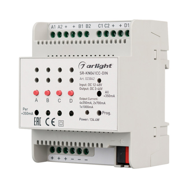 Контроллер тока Arlight SR-KN041CC-Din (12-48V, 4x350/700mA) 023042 Контроллер тока Arlight SR-KN041CC-Din (12-48V, 4x350/700mA) 023042