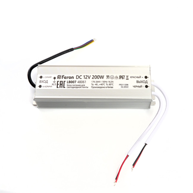 Трансформатор для светодиодной ленты Feron LB007 200Вт 12В IP67 48061 Трансформатор для светодиодной ленты Feron LB007 200Вт 12В IP67 48061