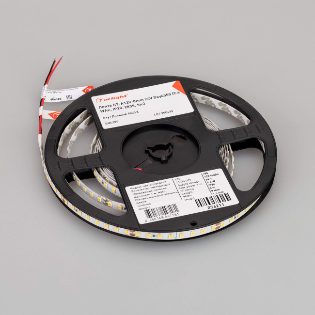 Светодиодная лента Arlight RT-A128-8mm 24V Day4000 (9.6 W/m, IP20, 2835, 5m) 036211