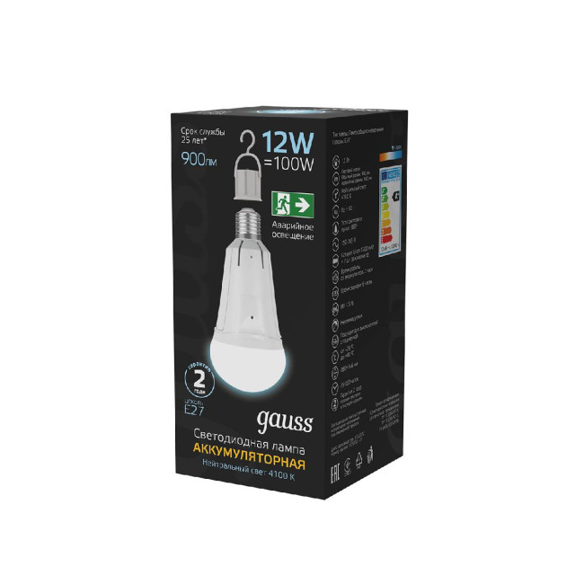 Лампа светодиодная аккумуляторная Gauss E27 12W 4100K матовая 102002212 Лампа светодиодная аккумуляторная Gauss E27 12W 4100K матовая 102002212