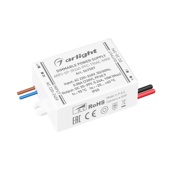 Блок питания Arlight ARPJ-SP-39260-PFC-TRIAC-MINI (10W, 20-39V, 260mA) 047587 Блок питания Arlight ARPJ-SP-39260-PFC-TRIAC-MINI (10W, 20-39V, 260mA) 047587