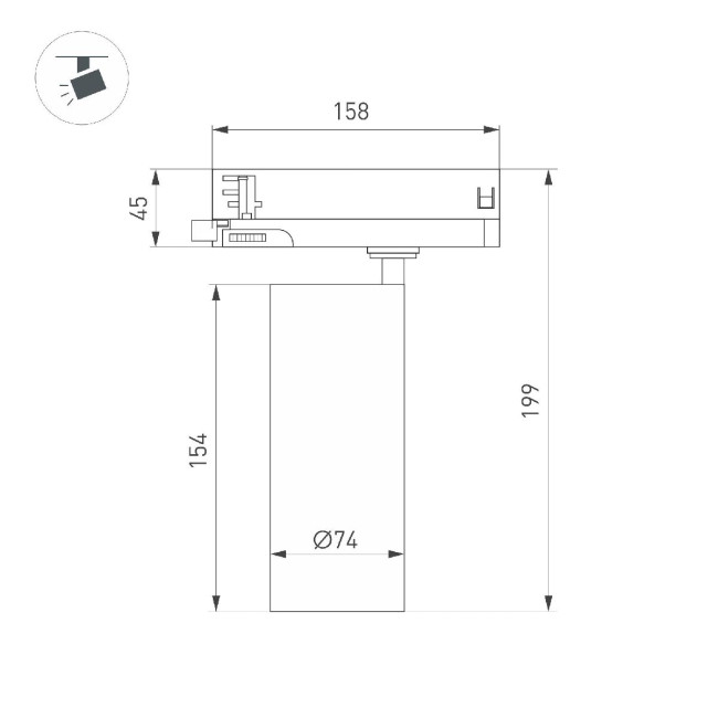 Трековый трехфазный светильник Arlight LGD-GERA-4TR-R74-20W Warm3000 (BK, 15 deg, 230V) 055172 Трековый трехфазный светильник Arlight LGD-GERA-4TR-R74-20W Warm3000 (BK, 15 deg, 230V) 055172