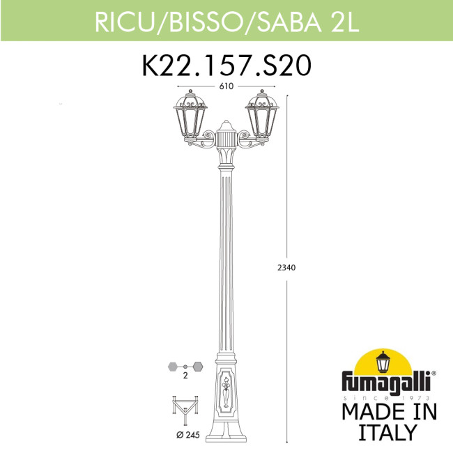 Садово-парковый светильник Fumagalli RICU BISSO/SABA 2L K22.157.S20.BYE27 Садово-парковый светильник Fumagalli RICU BISSO/SABA 2L K22.157.S20.BYE27