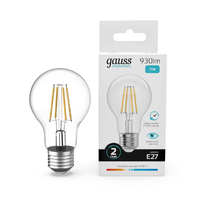 Лампа светодиодная Gauss Filament Elementary E27 11W 4100K 22221 Лампа светодиодная Gauss Filament Elementary E27 11W 4100K 22221