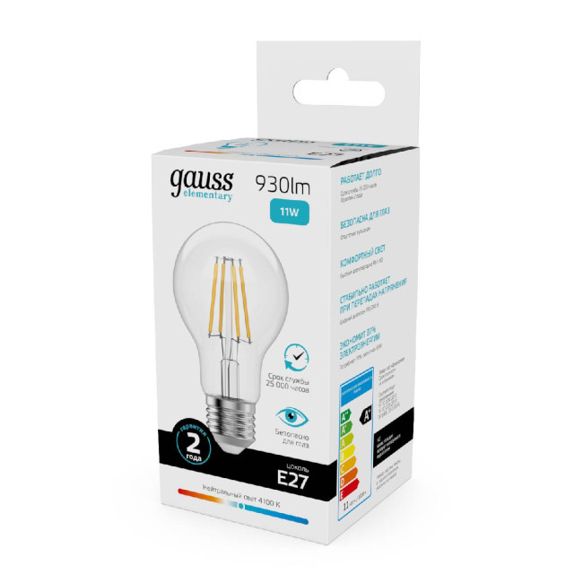 Лампа светодиодная Gauss Filament Elementary E27 11W 4100K 22221 Лампа светодиодная Gauss Filament Elementary E27 11W 4100K 22221