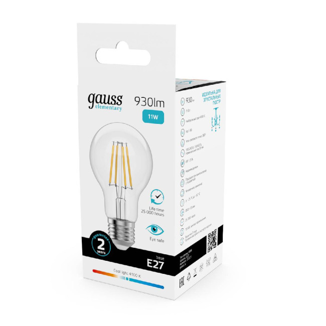 Лампа светодиодная Gauss Filament Elementary E27 11W 4100K 22221 Лампа светодиодная Gauss Filament Elementary E27 11W 4100K 22221