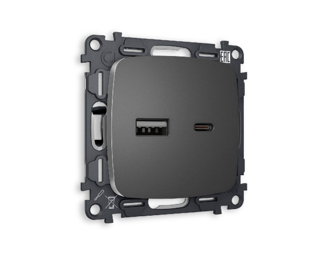 Комплект механизма розетки 2USB A+C 20W (быстрая зарядка) Ambrella Volt Omega MO661010 Комплект механизма розетки 2USB A+C 20W (быстрая зарядка) Ambrella Volt Omega MO661010