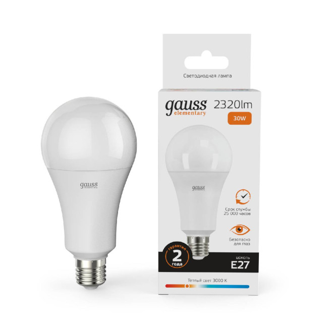 Лампа светодиодная Gauss E27 30W 3000K груша матовая 73219 Лампа светодиодная Gauss E27 30W 3000K груша матовая 73219
