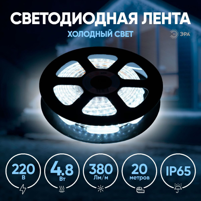 Светодиодная лента Эра 220В 2835 4,8Вт/м 6500K 20м IP67 LS2835-4,8-60-220-6500К-IP67-20m Б0043095 Светодиодная лента Эра 220В 2835 4,8Вт/м 6500K 20м IP67 LS2835-4,8-60-220-6500К-IP67-20m Б0043095