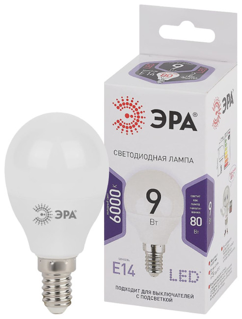 Лампа светодиодная Эра E14 9W 6000K LED P45-9W-860-E14 Б0031411 Лампа светодиодная Эра E14 9W 6000K LED P45-9W-860-E14 Б0031411