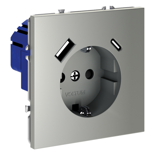 Розетка с USB, A+C Voltum S70 VLS040505 (сталь)