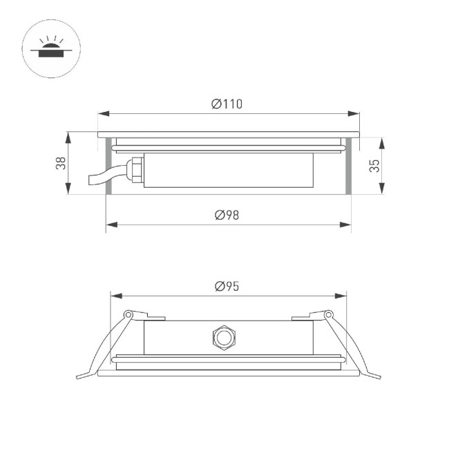 Грунтовый светильник Arlight ART-GROUND-SLIM-R110-6W Warm3000 (SL, 35 deg, 24V) 038163 Грунтовый светильник Arlight ART-GROUND-SLIM-R110-6W Warm3000 (SL, 35 deg, 24V) 038163